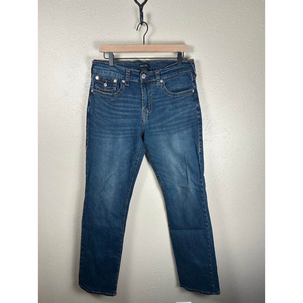 True Religion Jeans Mens Size 33 Ricky Straight Leg Denim Contrast Stitching Y2K